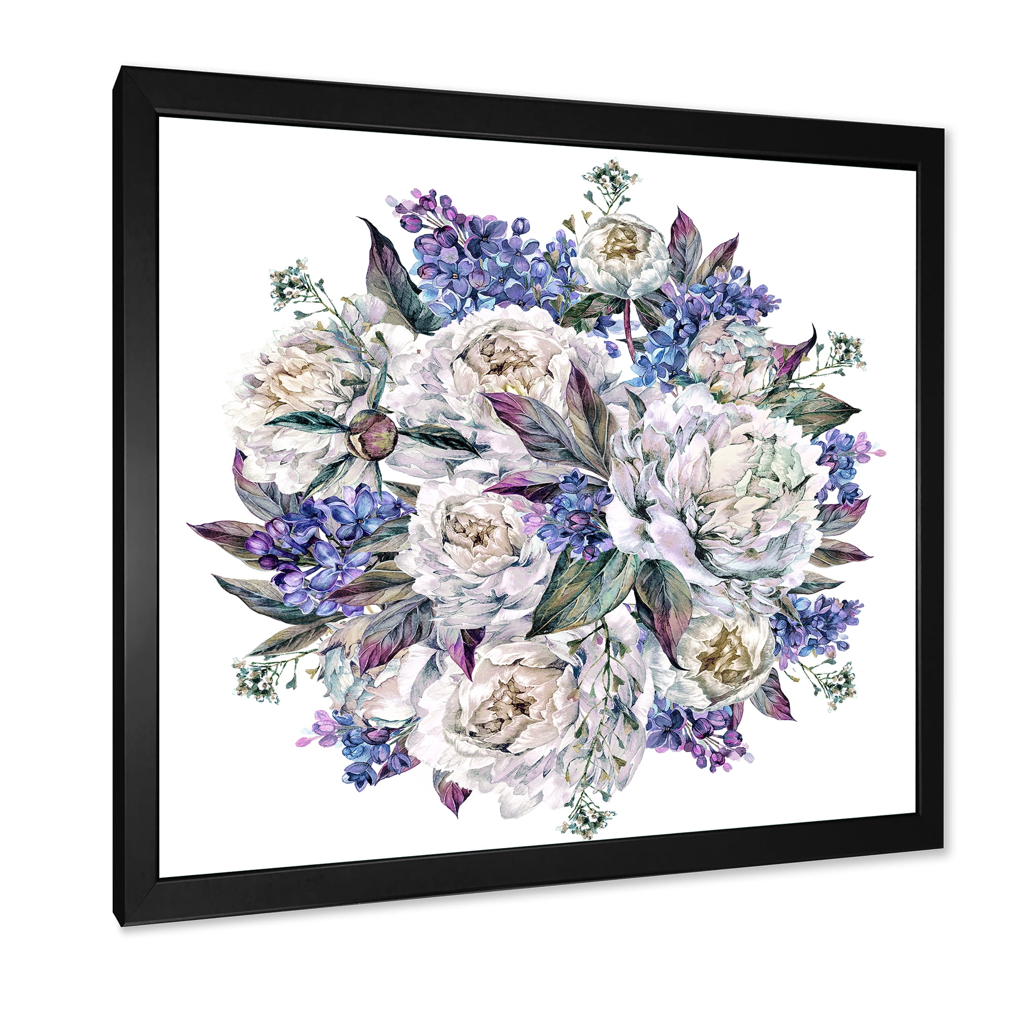 Designart 'Bouquet Peonies In Blue and White' Traditional Framed Art Print