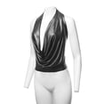 thumbnail image 5 of A2Y Women's Sexy Drape Front Deep V-Neck Cowl Neckline Halter Backless Party Club Top Foil Silver S, 5 of 6