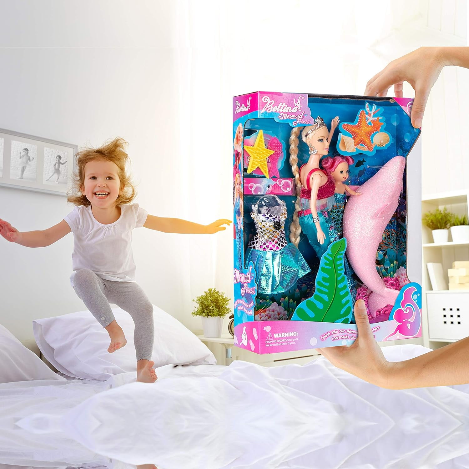 Yellow River Mermaid Princess Doll Set with Doll Clothes and Dolphin, Pink