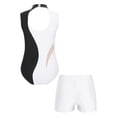 thumbnail image 2 of YONGHS Kids Girls Sleeveless Gymnastics Dance Leotard Bodysuit with Athletic Shorts Set Black&White 12, 2 of 7