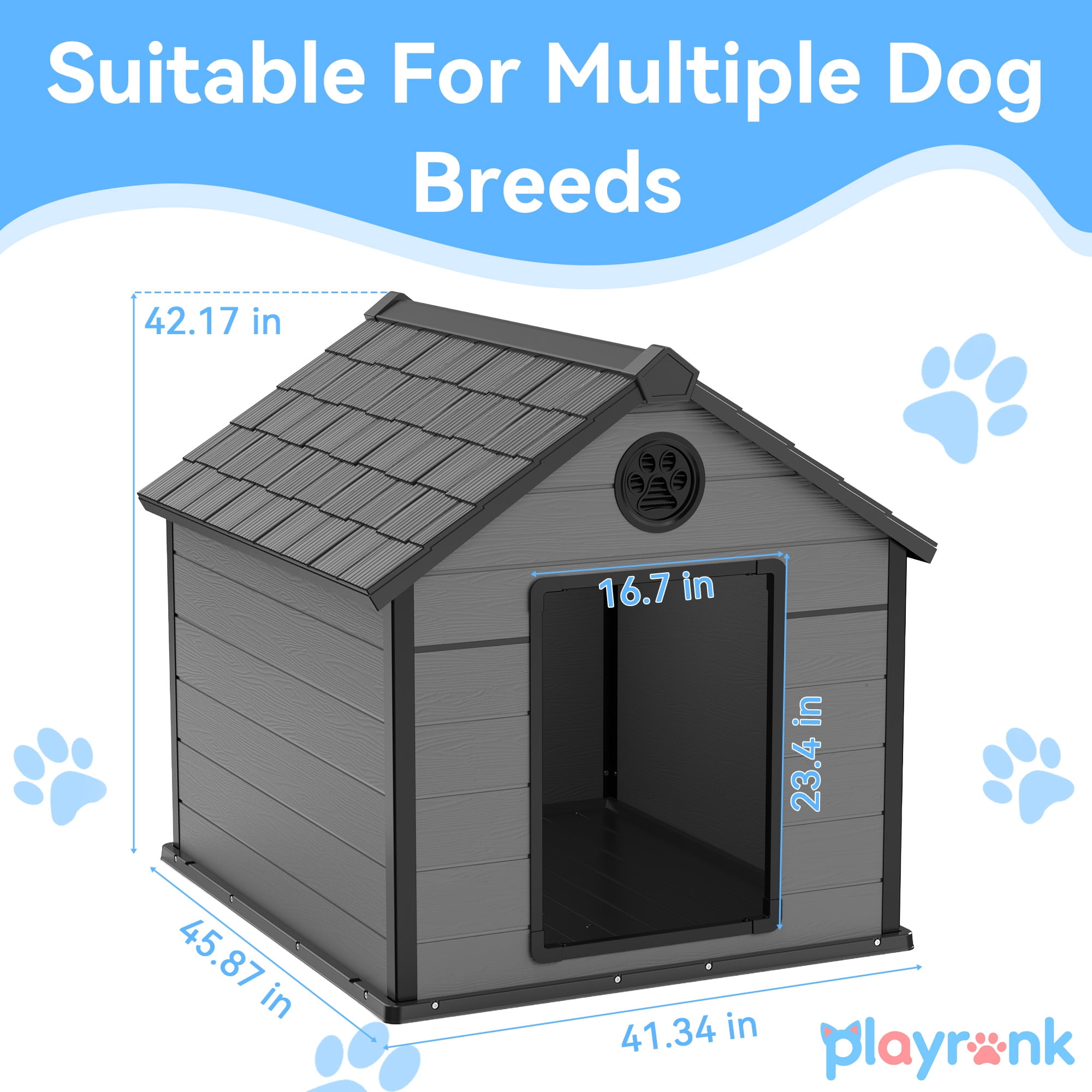 Joxxoaa All-Weather Insulated Dog House for Medium to  Large Dogs, Waterproof Outdoor Dog Kennel with Ventilation, Durable ResinPet Shelter for Backyard Patio, Easy to Clean.Father's Day Gift