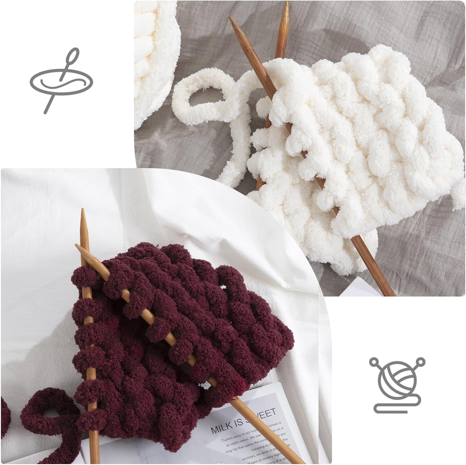 8Pcs Assorted Chunky Yarn for Crocheting,Super Bulky Large Soft Fluffy Yarn,Plush Fuzzy Yarn,Thick Chenille Yarn for Hand Knitting/Arm Knitting(27yds,8 oz Each Skein)