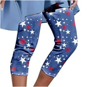 Capri Pants for Women Slim Fit Cropped Beach Pants Elastic Waist Floral Print Stretch Capri Leggings Crop Trousers