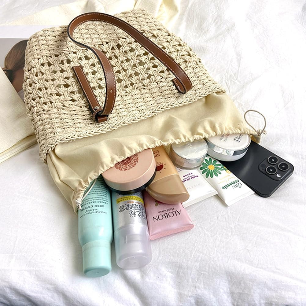 Stylish Boho Straw Tote Bag Hand-woven Purse Beach Handbag Summer Shoulder Bag With Adjustable Strap