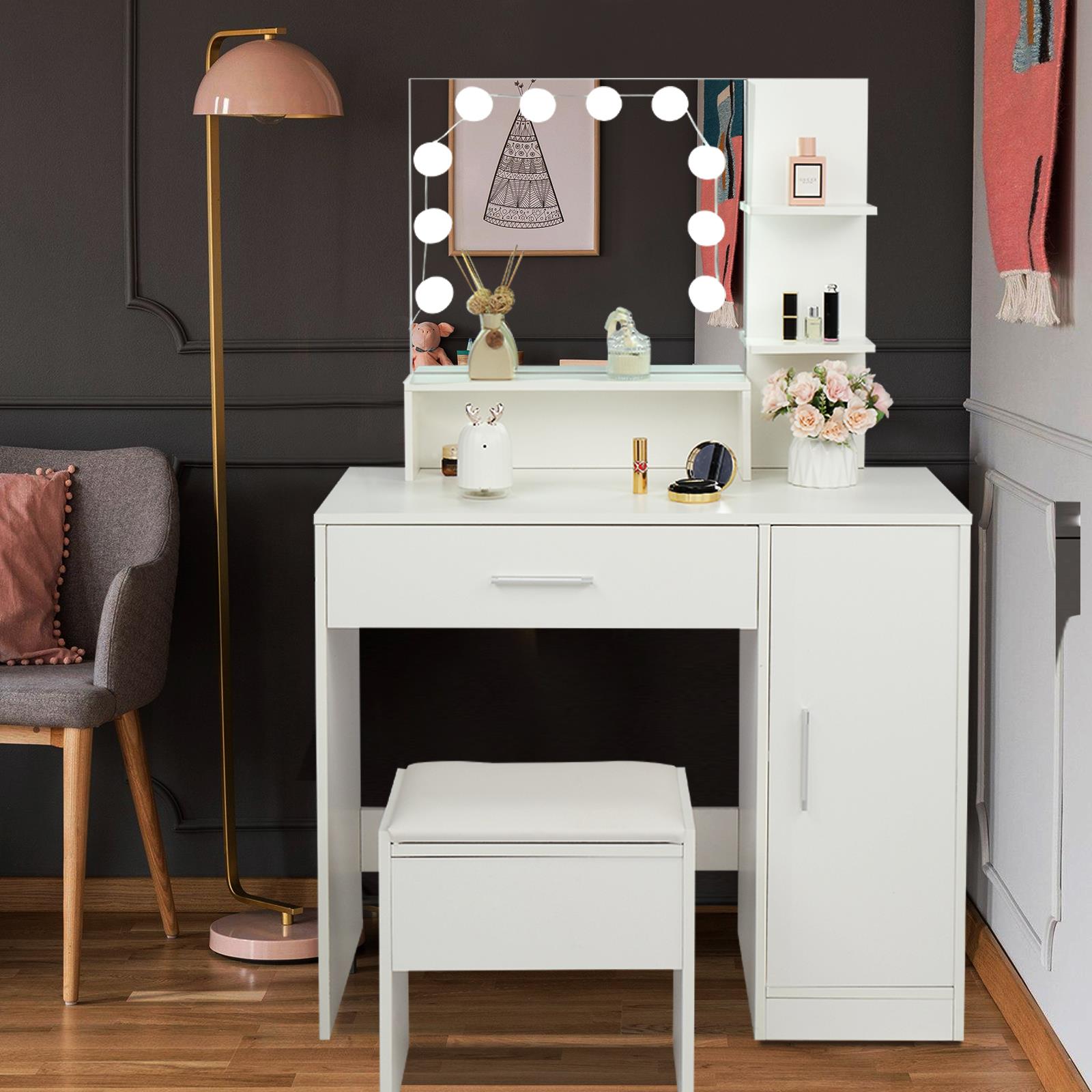 Ktaxon Vanity Set with Lighted Mirror, Makeup Table with 3 Storage 