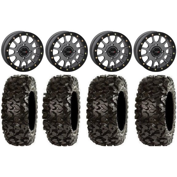 System 3 SB-5 Grey 14" Wheels 26" Rip Saw Tires Can-Am Commander Maverick Renegade Outlander Defender