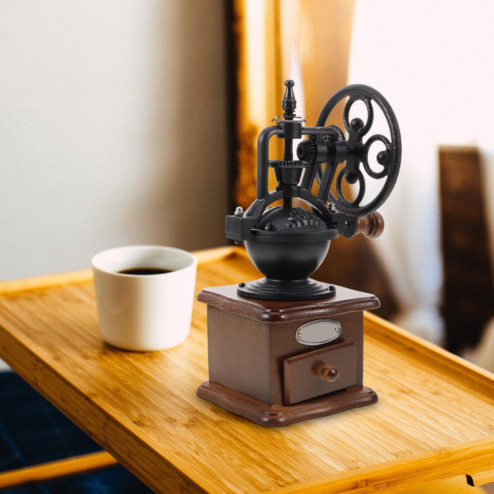 Tineasur Manual Coffee Bean Grinder Iron Wood Black for Adults Rich Aroma