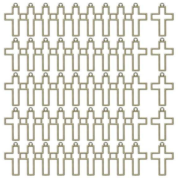 50-Pack Open Bezels for Resin, Cross Shape Open Back Bezel Pendants for Resin Jewelry Making/DIY Earrings Necklace, Alloy Hollow Frame Pendants [Bronze Tone]