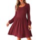 thumbnail image 1 of Vestido de suéter INSPIRE CHIC para mujeres con escote redondo, bolsillos, elástico, mangas largas de puff, vestido de punto color vino XL, 1 of 1
