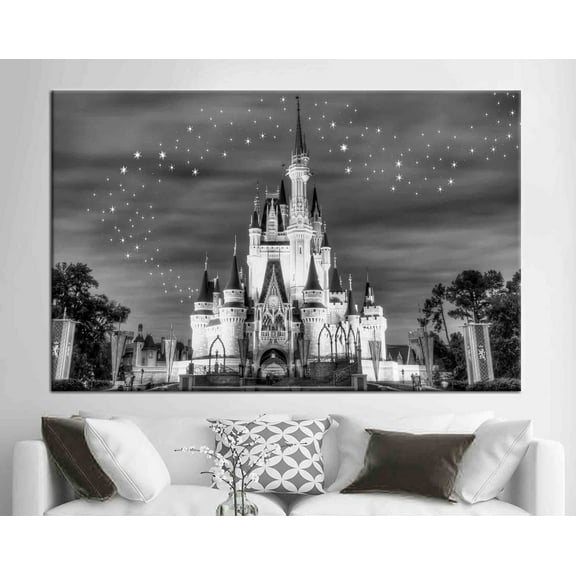 Velto Cinderella Castle, Girl Room Night Landscape Art, Kids Room Canvas, Children Wall Decor, Kids Art, Starry Sky Canvas, 8x10 UNFRAMED