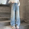 thumbnail image 2 of WAYUTE Girls Denim Pants with Heart Embroidery Fashion Straight Leg Trousers for Toddler and Kids Casual Wide Leg Comfort Soft Bottoms, 2 of 4