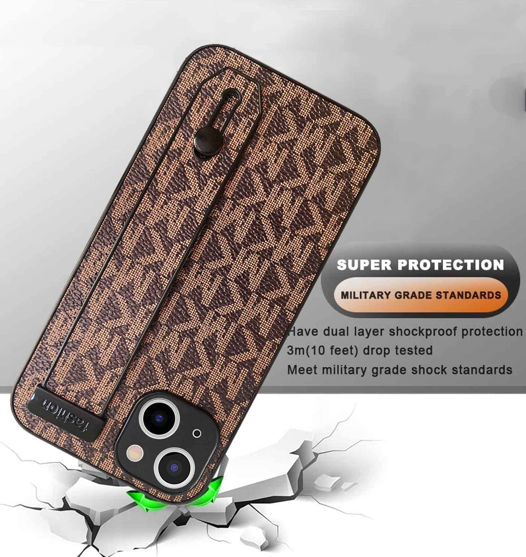 Designer Loopy Case Compatible for iPhone 13 Pro Max, Luxury Classic Retro  Pattern with Hand Strap Kickstand Stylish Leather Back Soft Slim Phone Cover  Protective 13 Promax Trunk Case for Women 