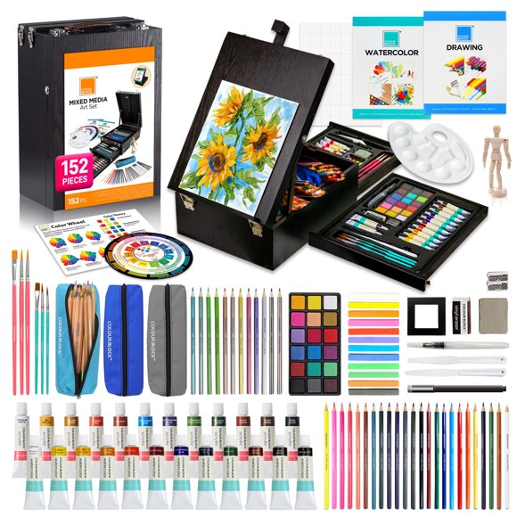 Set de materiales de arte COLOUR BLOCK con caballete de madera de 152 piezas para adultos