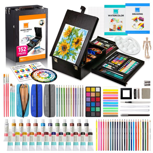 Set de materiales de arte COLOUR BLOCK con caballete de madera de 152 piezas para adultos
