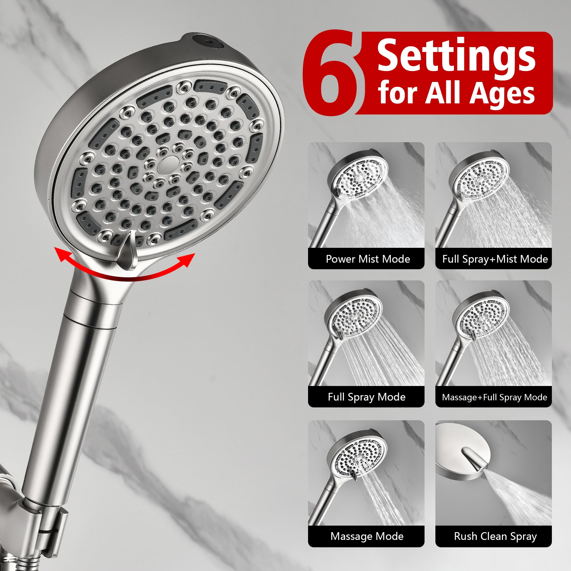 SUMERAIN Brushed Nickel Shower System with Tub Spout, High Flow Shower Bathtub Faucet Set with 6-Spray Filtered Shower Head