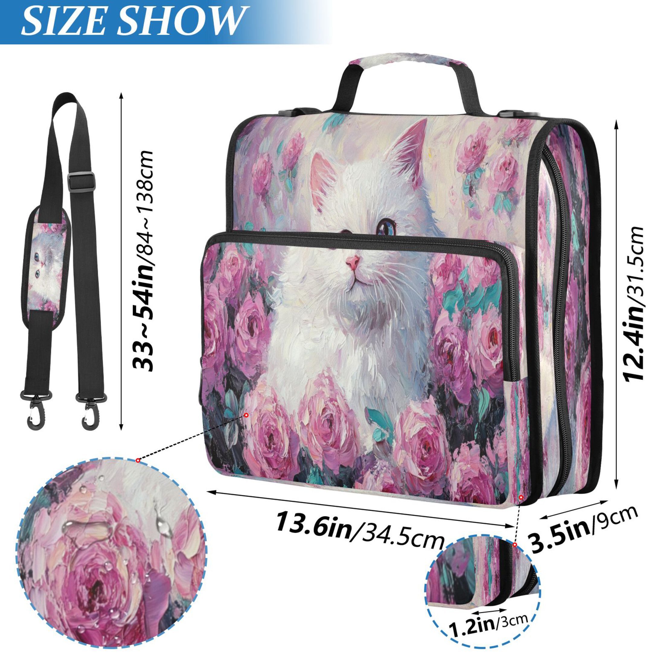 YAZAOO Zipper Binder trapper keeper Documents Organized Design Cat Among Colorful Roses Painting Printed