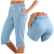 thumbnail image 3 of TaTaai Women's Sports Casual Capris Pants Slit Hem High Waist Elastic Drawstring Side Pockets Back Pockets Solid Color 7-Point Length Trousers Spring Summer Bottoms Gift, 3 of 7
