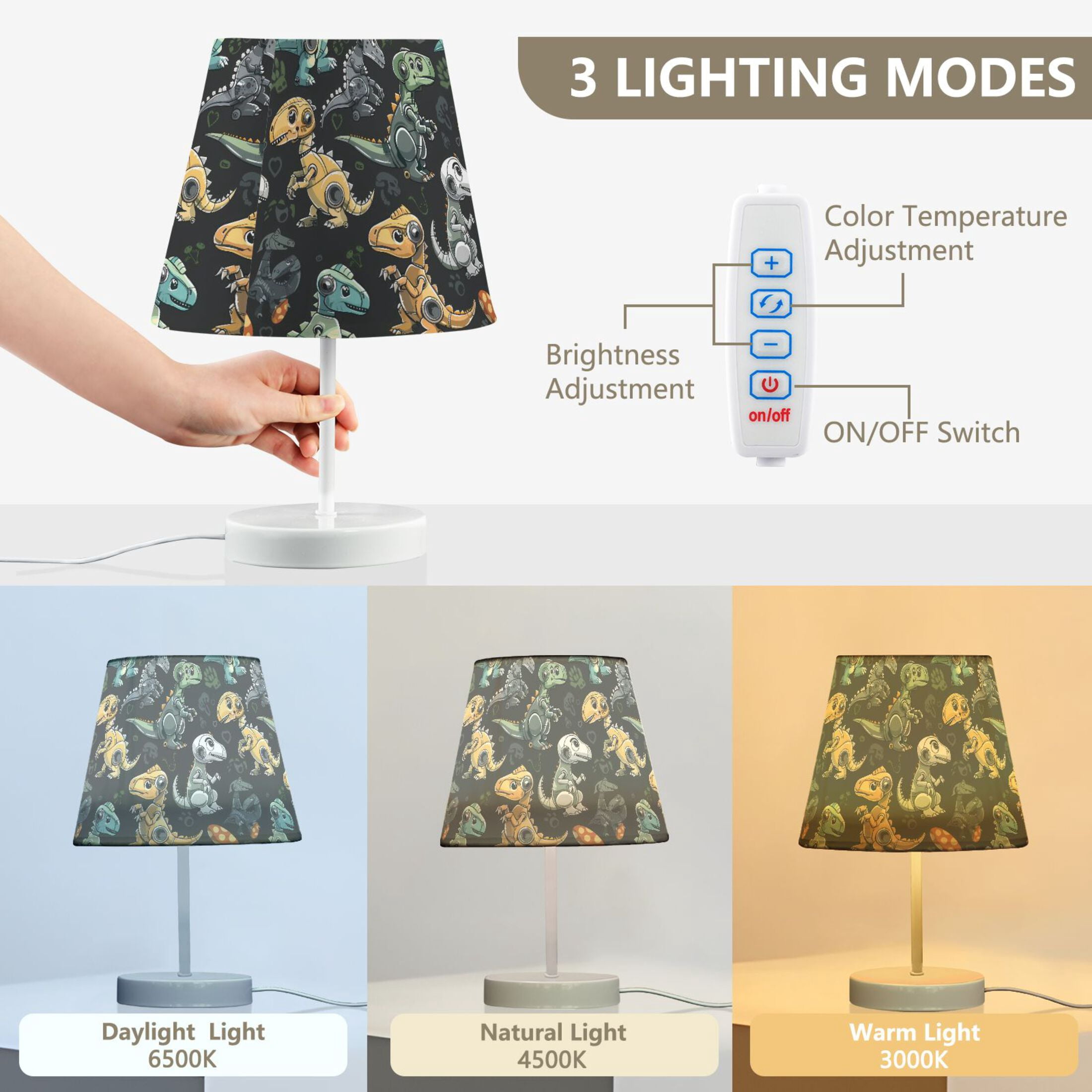 LED Desk Lamp Robot Dinosaur Table Nightstand Lamps with 3 Color Temperatures for Home Bedroom Living Room Decor 6x11