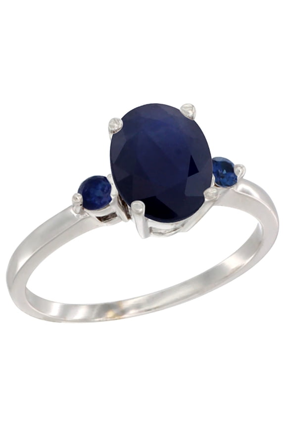 14K White Gold Natural Diffused Ceylon Sapphire Ring Oval 9x7 mm Blue Sapphire Accent, size 6