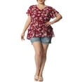thumbnail image 2 of Unique Bargains Women's Plus Size V Neck Flare Floral Print Sleeve Tiered Peplum Top, 2 of 6