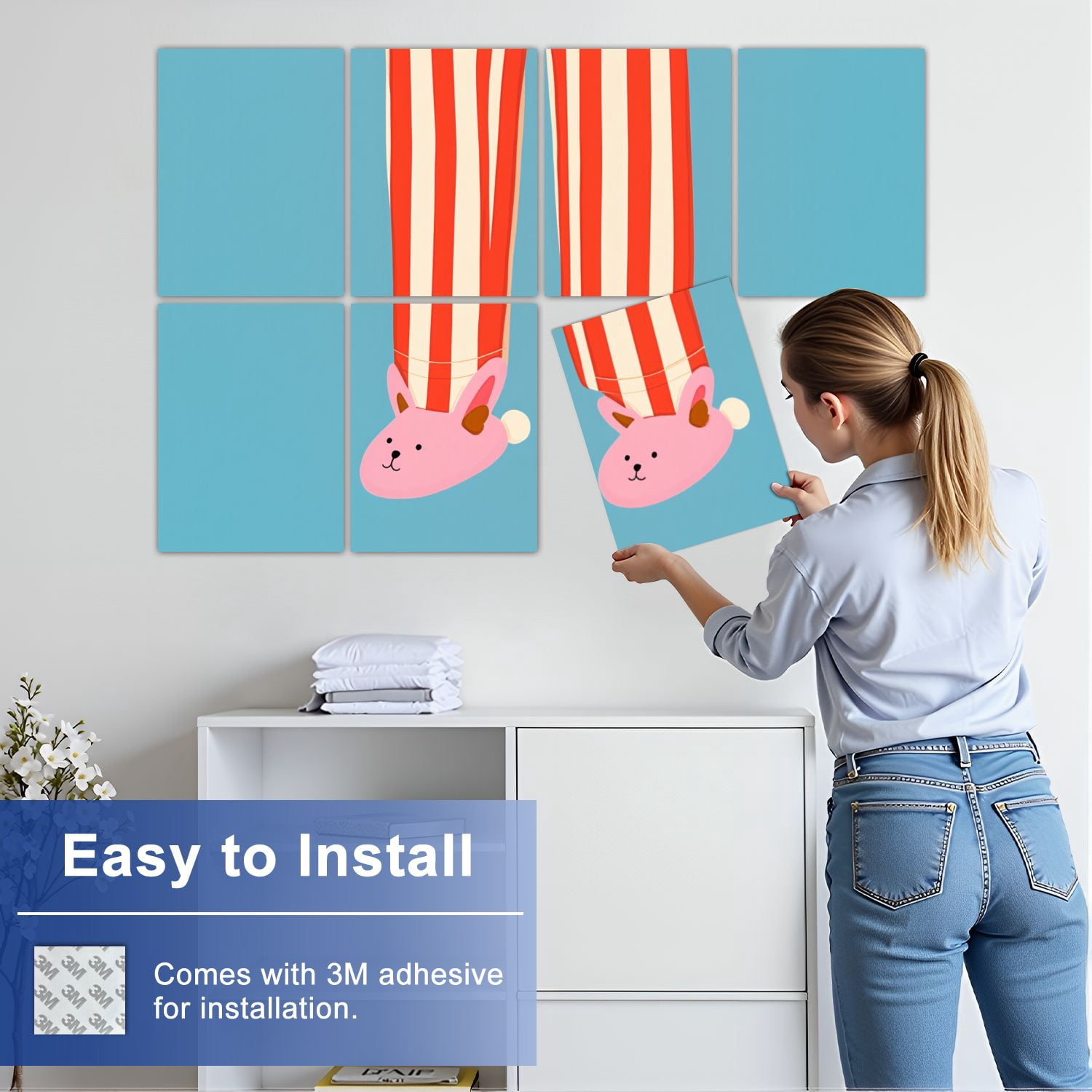 8 Pack Art Acoustic Panels Sound Absorbing Striped Pajama Pants Pink Decorative Soundproof Wall Panels Self Adhesive for Nursery Game Room Bedroom 48"x32"