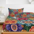 thumbnail image 6 of Twin Sze Fitted Sheet Set - Boho Teal Flower 2 Piece Bedding Sets 16" Deep Pocket Fitted Sheet with 1 Pillowcase, Spring Bohemia Chic Red Yellow Floral Brushed Microfiber Hotel Luxury Bed Sheets, 6 of 9