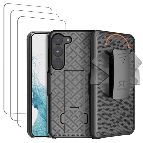 Samsung Galaxy S23 6.1" (2023) Shell Holster Combo Case   3-Pack Glass Screen Protector