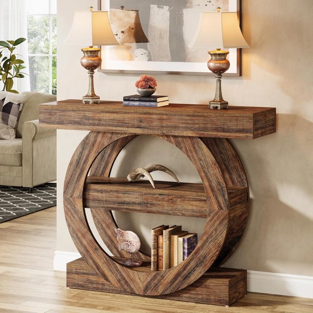 Tribesigns Rustic Farmhouse 41-Inch Entryway Table, 3-Tier Narrow Console Table with Storage Shelves, Behind Couch Hallway Sofa Table, Living Room Foyer Accent Furniture