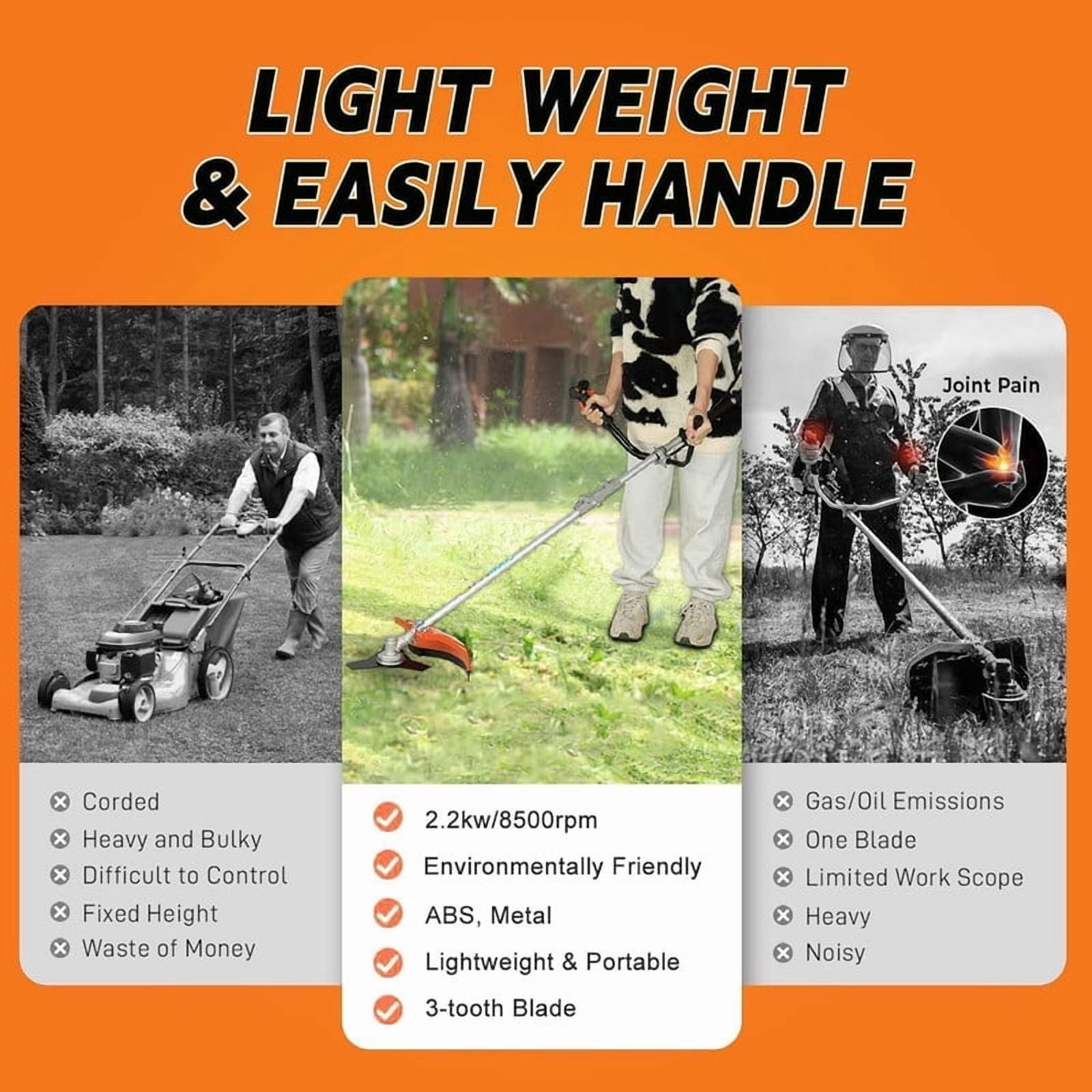 2 in 1 Weed Wacker Gas, 52cc 2-Stroke Gas Weed Eater, String Trimmer/Edger with with Extension Pole, 8500RPM Strong Power & 2025 Upgraded Weed Eater Gas Powered for Yard and Garden (Orange)