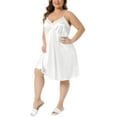 thumbnail image 4 of Agnes Orinda Women's Plus Size Valentines Day Lingerie Satin Lace Chemise Nightgown V-Neck Cami Sleepwear Dress 1X White, 4 of 6