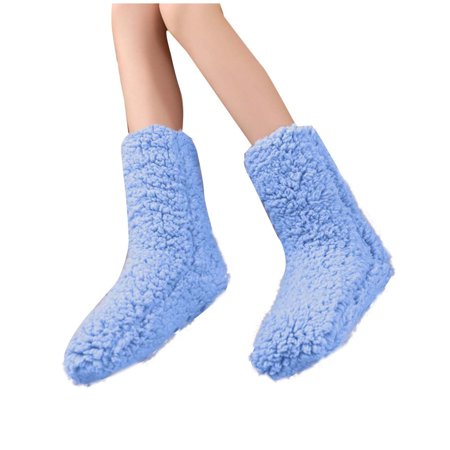 Hxshgdsn Womens Fuzzy Slipper Cozy Warm Sockings With Grippers Boots Socks Cute Fluffy Fall Winter Blue Free Size