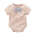 thumbnail image 4 of Otqutp Outdoor Romper for Toddler Baby Boys Girls Solid Spring Summer Ribbed Short SLeeve Bow Tie Rompers Bodysuit 0 to 24 Months, 4 of 6