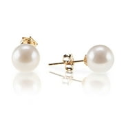 PAVOI 18K Yellow Gold Plated Sterling Silver Round Stud White Simulated Shell Pearl Earrings - 8mm