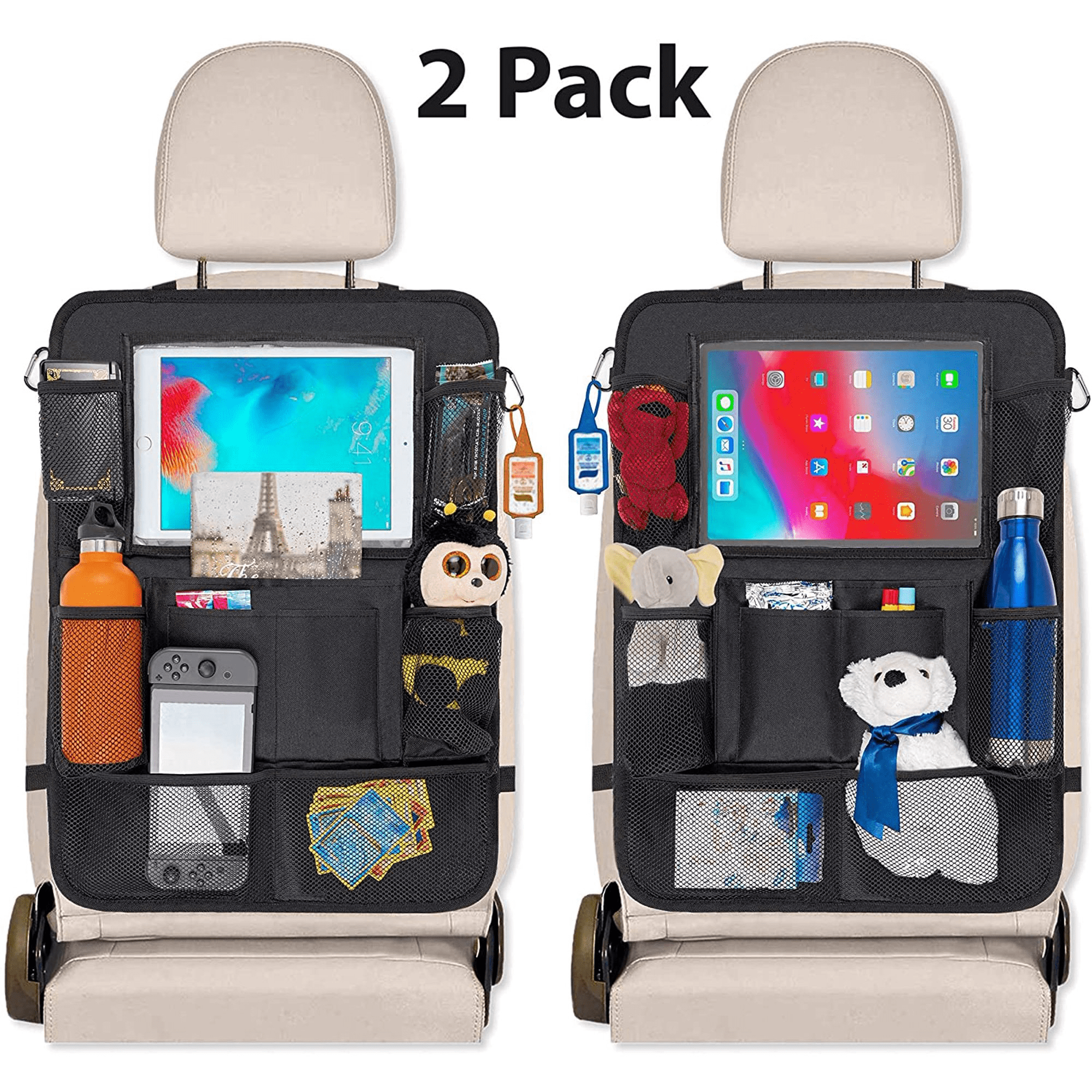 2-Pack Car Back Seat Organizer With Tablet Holder - Storage Pockets For Kids Toys