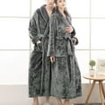 thumbnail image 4 of Aboser Women's Long Flannel Robes with Pockets Soft Shawl Collar Sleepwear Warm Plush Nightgowns Belted Long Sleeve Loungewear Comfy Fleece Towel Robe Dark Gray M, 4 of 7