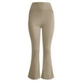 thumbnail image 3 of Women's Flare Leggings with Pockets-Crossover High Waisted Bootcut Yoga Pants-Tummy Control Bell Bottom Leggings Stretchy Bell Buttom Wide Leg(Beige,XXXL), 3 of 5