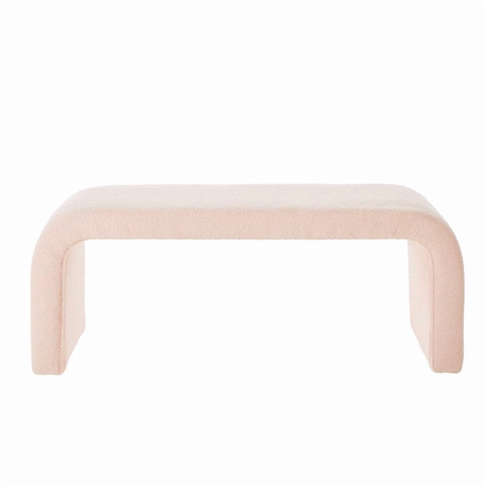 3-Piece Ottoman Bench Set, 44" Upholstered End of Bed Bench with 2 Nesting Stools, Teddy Fabric Entryway Bench, Modern Footrest & Extra Seating for Living Room Bedroom,Pink