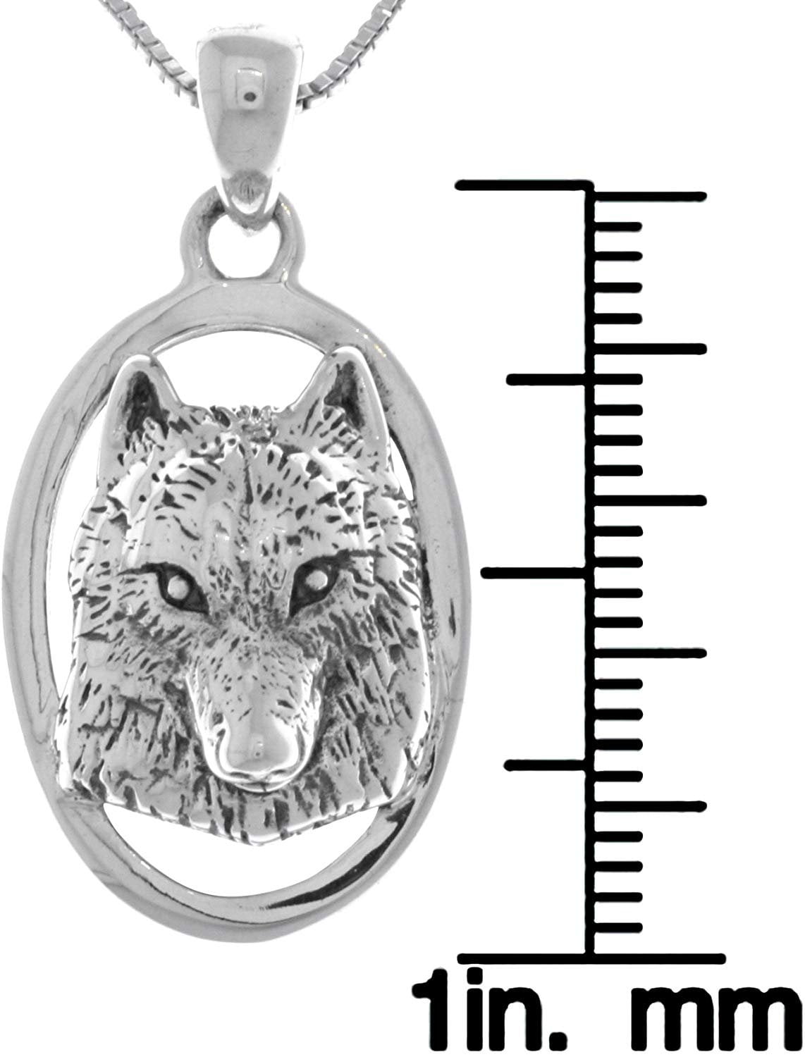 Jewelry Trends Wolf Face 3D Portrait Sterling Silver Pendant Necklace 18