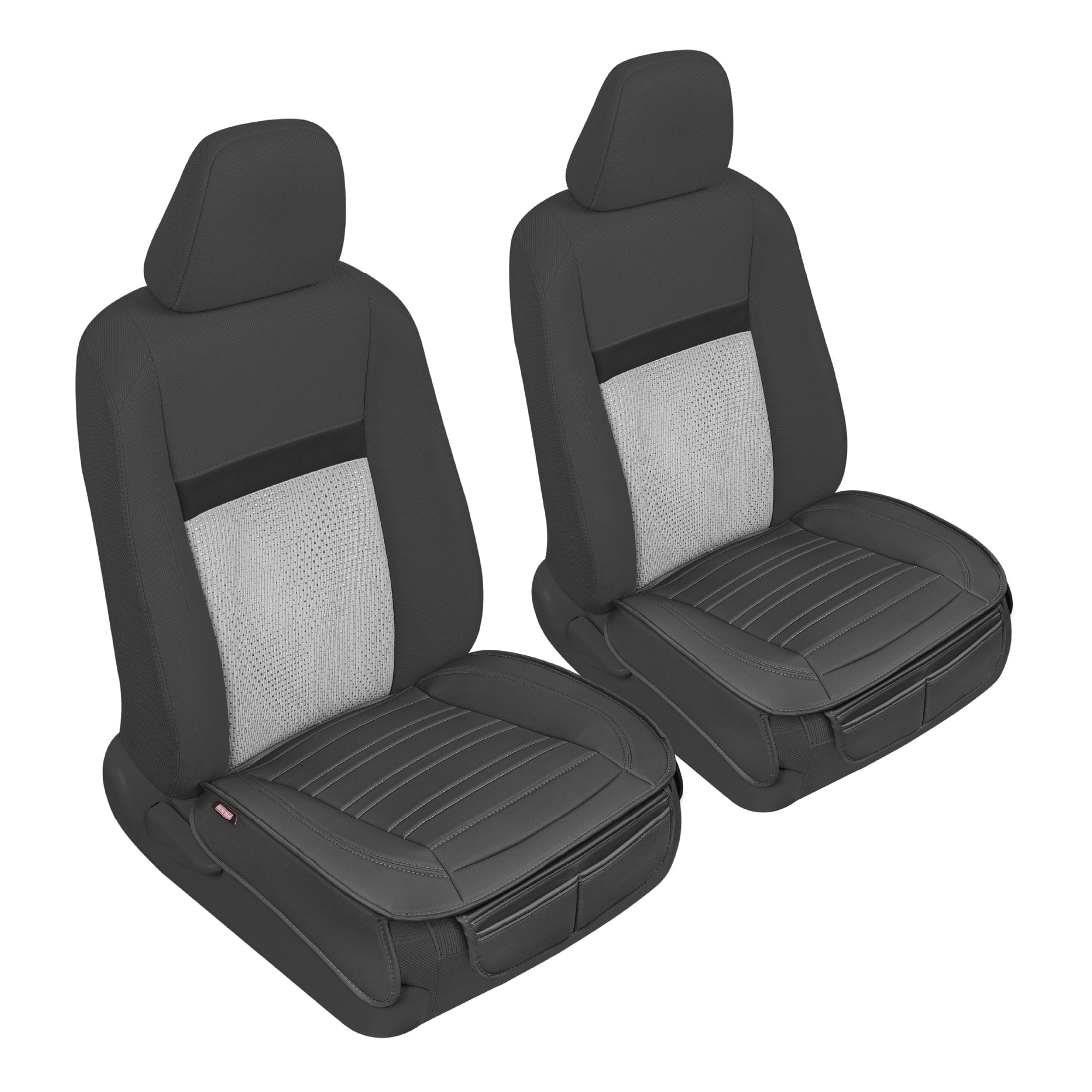 Motor Trend Faux Leather Front Seat Cover for Cars - Set of 2 Black Front Car Seat Covers for SUV & Truck with Storage Pockets - Automotive Car Seats Cover Protector - For Bottom Cushion Coverage Onl
