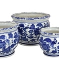 thumbnail image 6 of Benjara 3pc Modern Planter- Japanese Inspired Art Design- Blue White Ceramic, 6 of 6