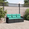 thumbnail image 1 of vidaXL 3 Piece Garden Sofa Set with Cushions Black Poly Rattan, 1 of 4