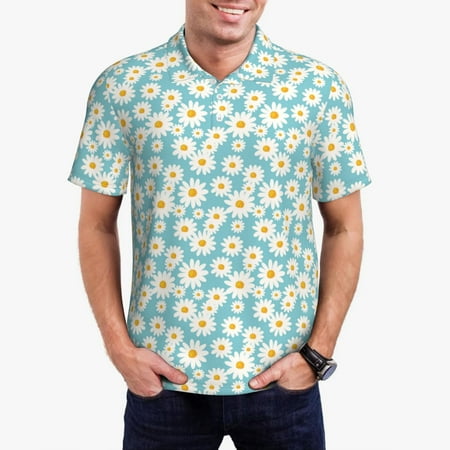 Goofa Daisy Floral A Print Mens Polo Shirts Quick Dry Short Sleeve Golf T Shirt Performance Moisture Wicking Casual Workout-3X-Large