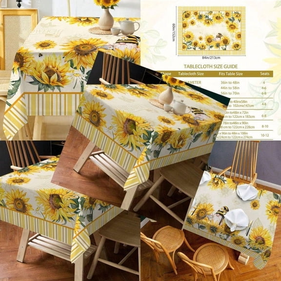 Sunflower Tablecloth 60x84 Inch Summer and Spring Rectangle Yellow Floral Table Cloth Farmhouse Season for Home Kitchen Dining Party Decorations