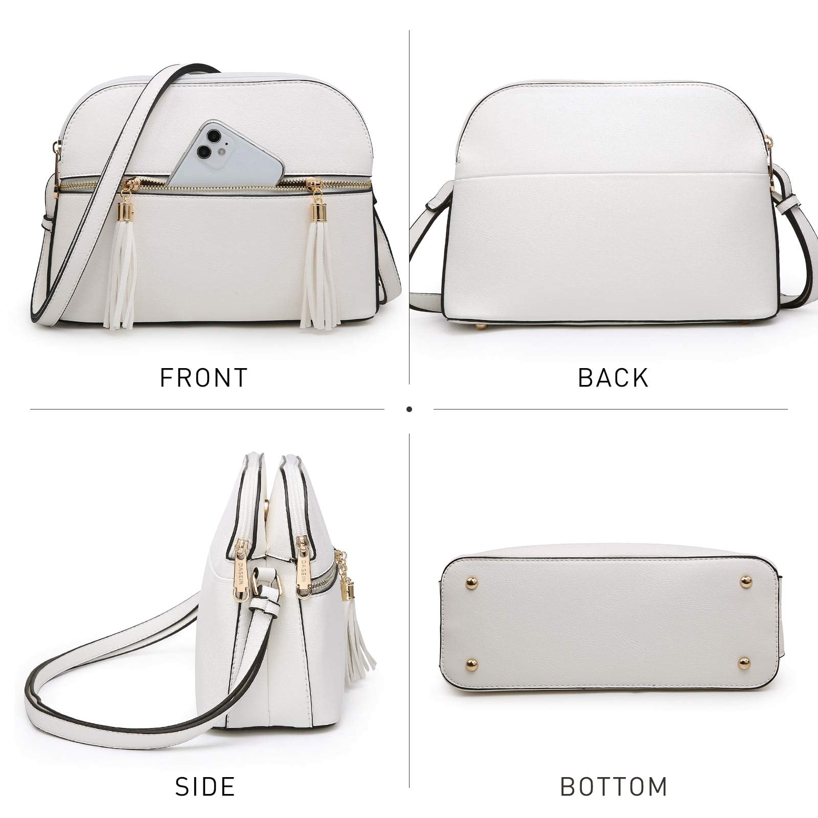 Dasein Women Tassel Zipper Pocket Crossbody Bag Shoulder Purse Fashion Travel Bag with Multi Pockets
