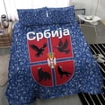 thumbnail image 4 of Serbia Bedding Set with Royal Animal Crest and Tulip Floral Blue Background, 4 of 7