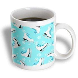 3dRose Figure Skating - Skate and Snowflake Print - Ice Blue, Ceramic Mug, 11-ounce