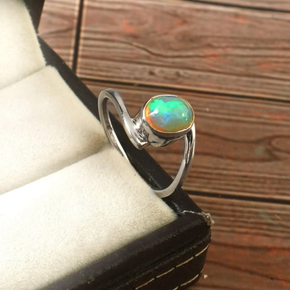 Gems N Jewels Natural Ethiopian Opal Band Ring 925 Sterling Silver Jewelry , Proposal Ring