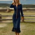 thumbnail image 5 of LEKWK Fringe Dress for Women Slim Fit Long Sleeve Zip up Bodycon Dress Tassel Hem Midi Dresses Western Cowgirl Cocktail Party Attire, 5 of 6