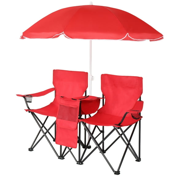 UBesGoo, Beach Chair,  Two Seat Portable Chair, Folding Chairs for Outside with Umbrella, Fishing Chair with Canopy, With Bag, Red