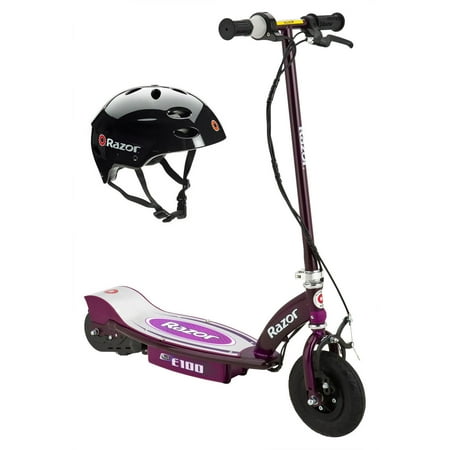 Razor E100 Electric Motor Powered Girls Electric Scooter and Youth Sport Helmet, Purple